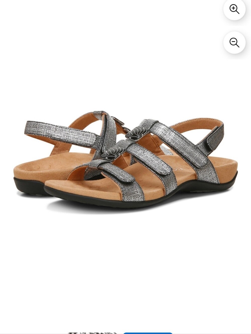 VIONIC AMBER Metallic Silver Strappy Slingback Sandals Adjustable Velcro Sz 6